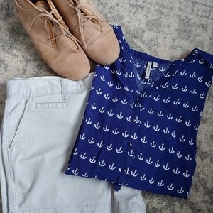 Blue Anchor Print Top